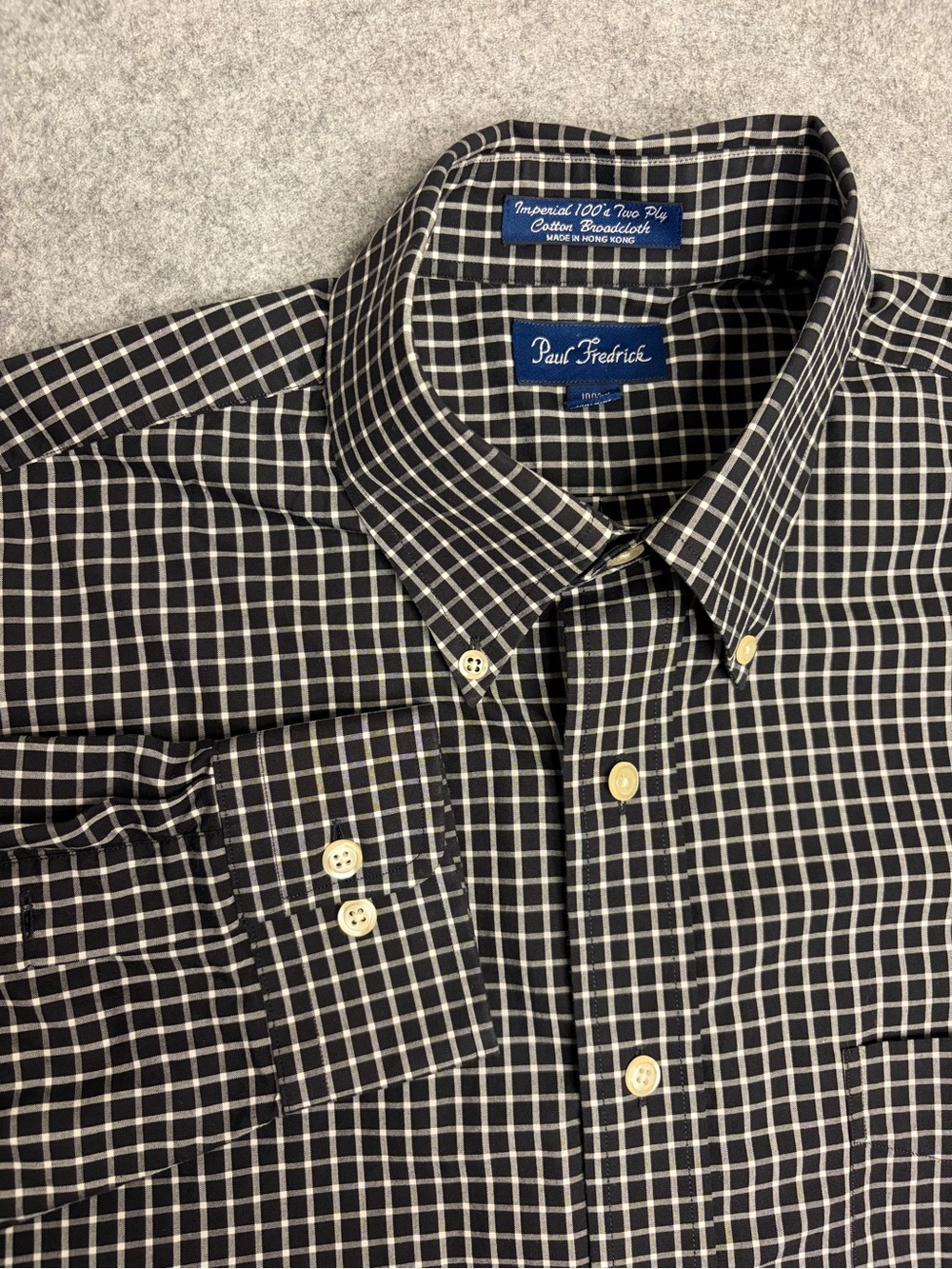 Paul Fredrick Black Windowpane Check Button-Down Dress Shirt 16-32/33